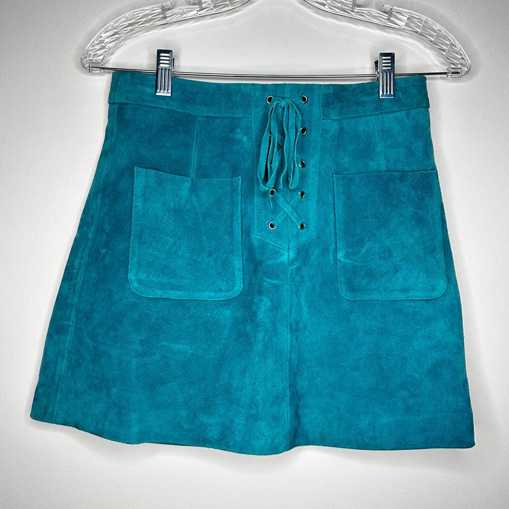 Topshop Suede Teal Mini Skirt‎